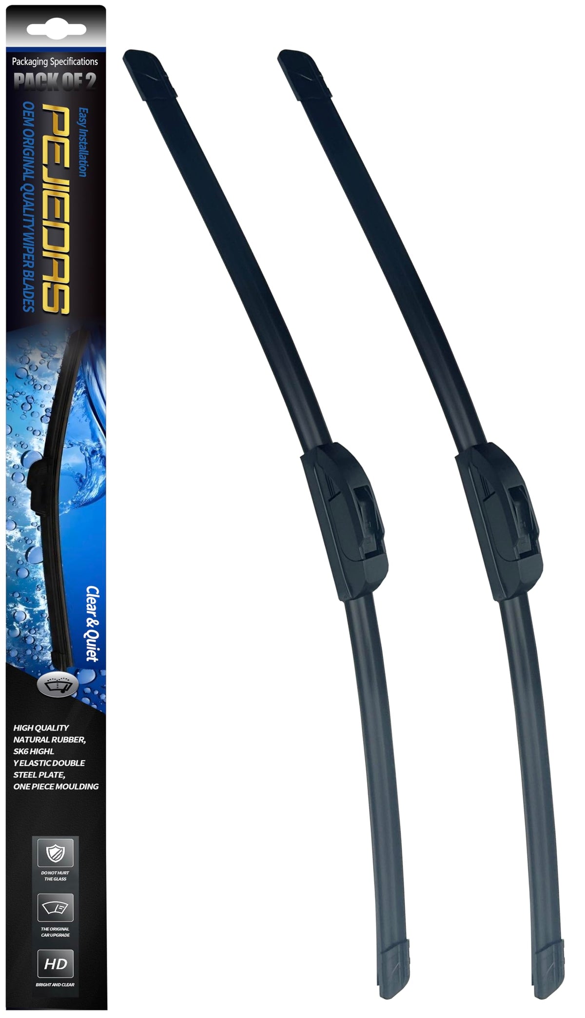 PEJIEDAS front wiper blades 17 inch pair, ready for installation and reliable visibility
