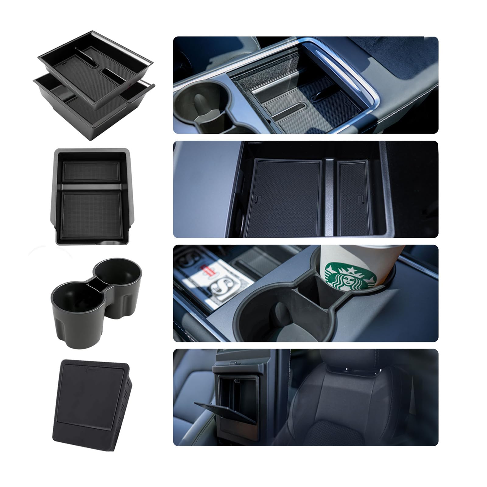 Peleg Tree center console tray for Tesla Model Y front view keeps essentials organized