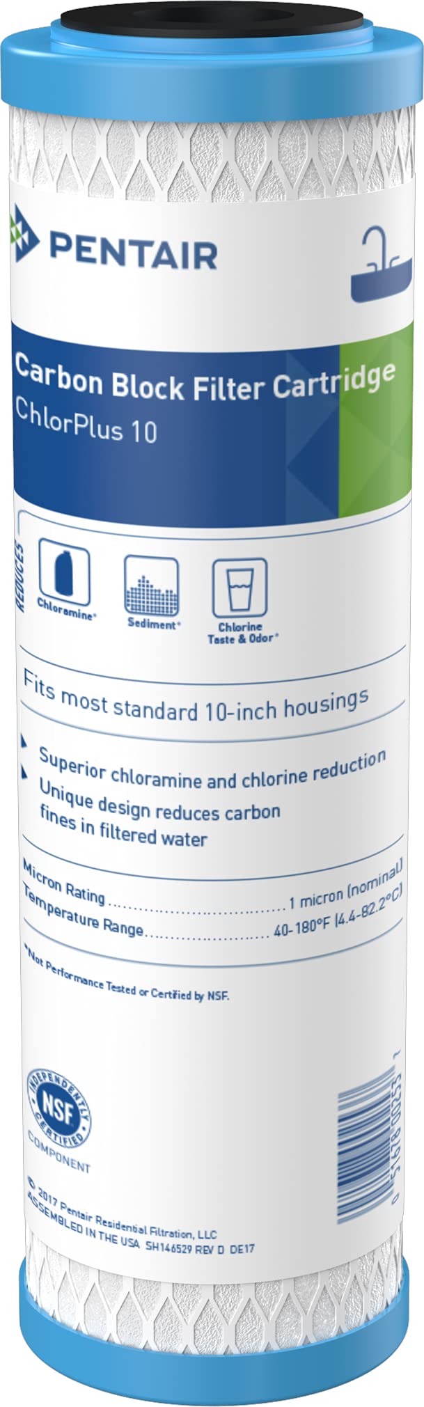 Pentek ChlorPlus10 carbon filter cartridge improves taste and odor in home water