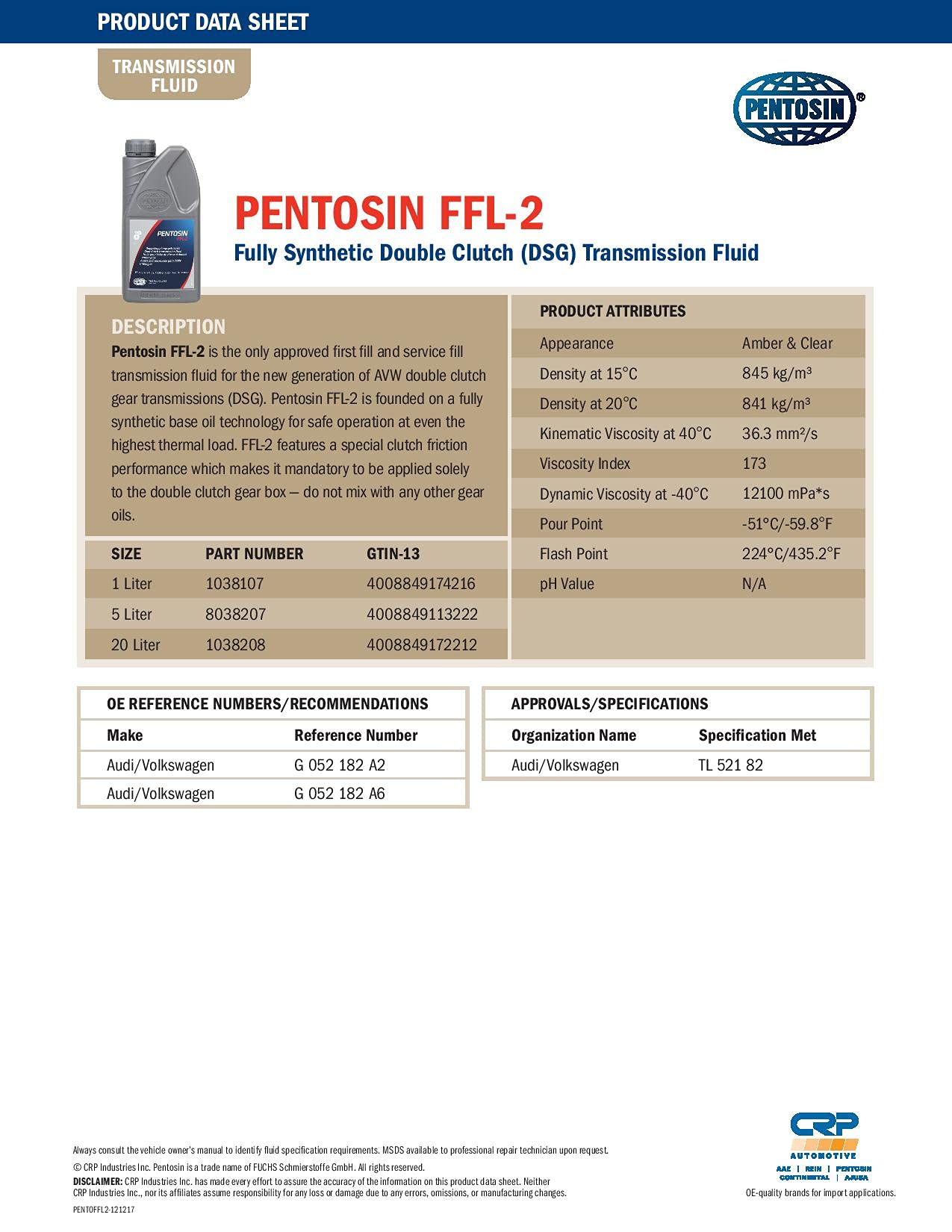 Pentosin DSG service kit contents laid out for a full transmission service