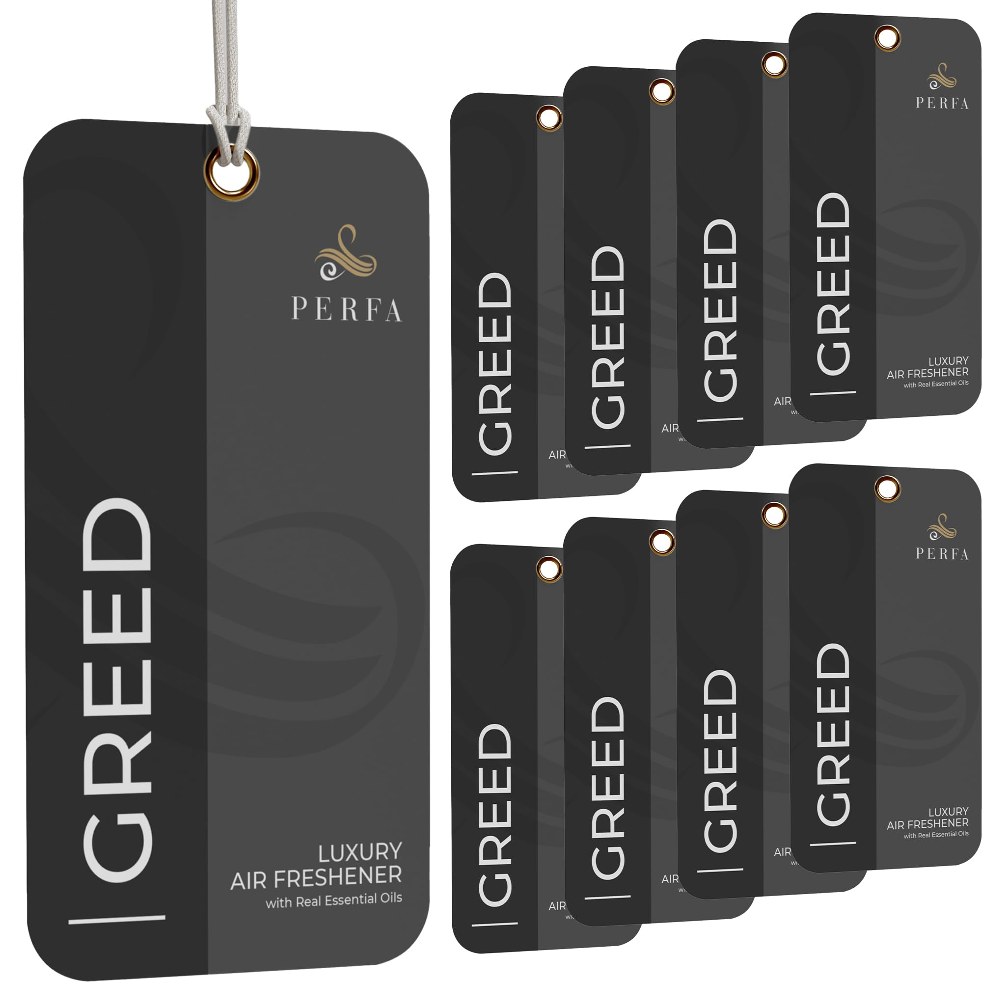 Perfa Greed disposable air fresheners pack nine for long-lasting car fragrance