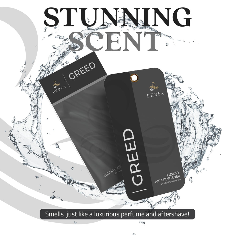 Perfa Greed essential oils in car air freshener for energising scent
