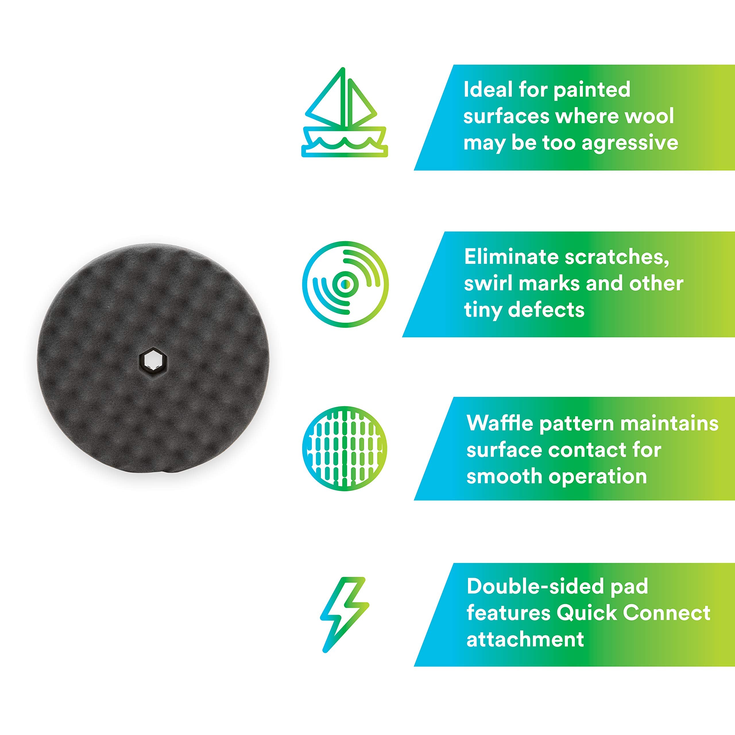 Perfect-It foam pad 8in works with compatible polish for smoother swirls.