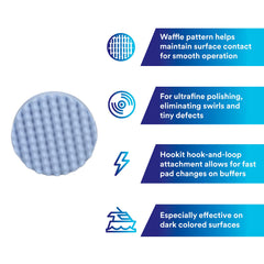 Perfect-It polishing pad inset design enables easy attachment to backing pads.
