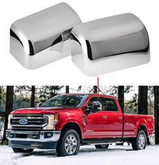 PerfecTech Super Duty chrome mirror covers front view add rugged style and weather protection.