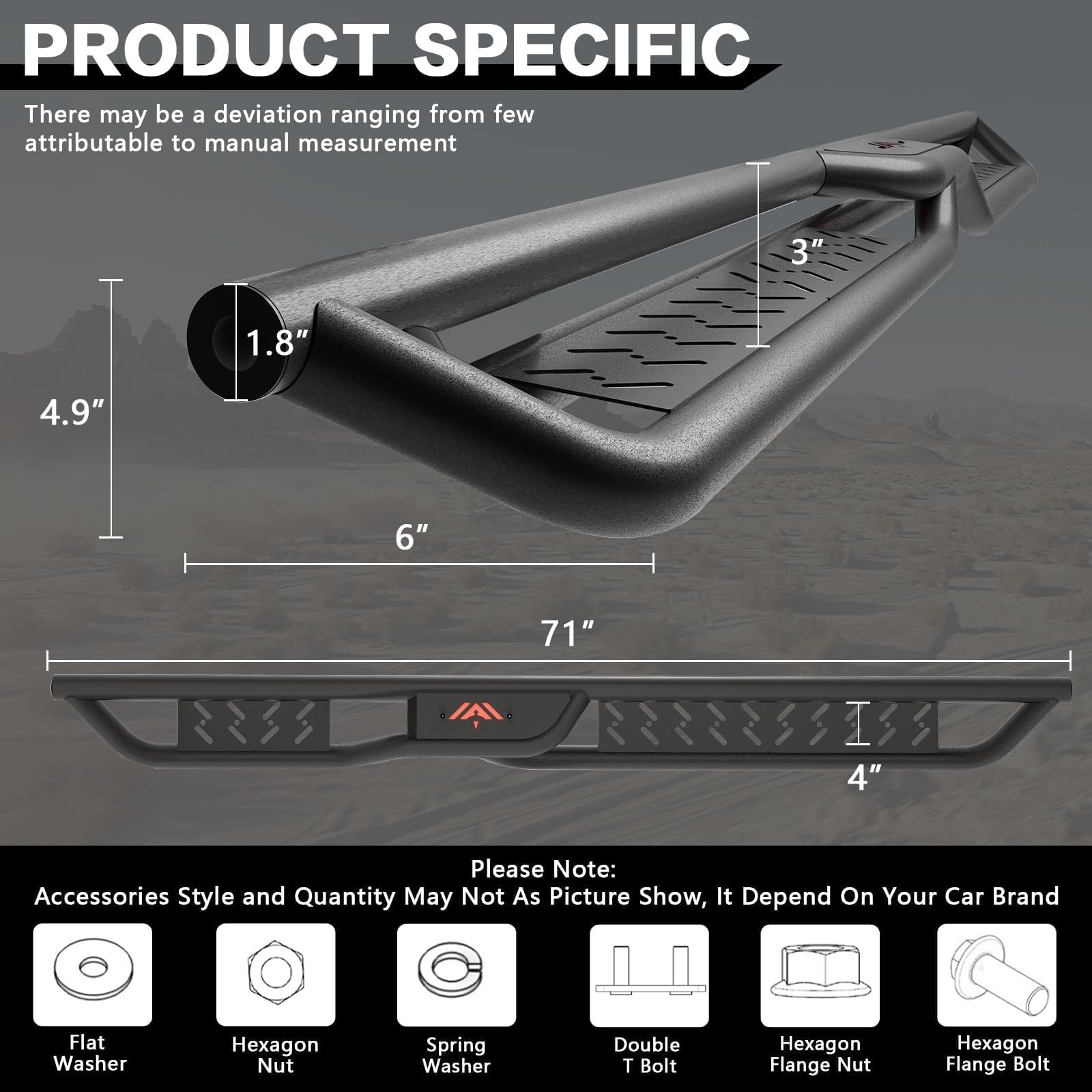 Perfit Liner black-coated side steps resist rust for durable use.