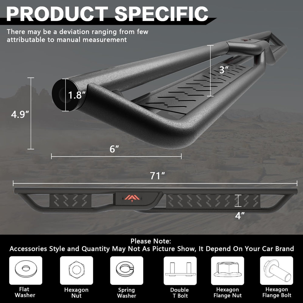 Perfit Liner black-coated side steps resist rust for durable use.