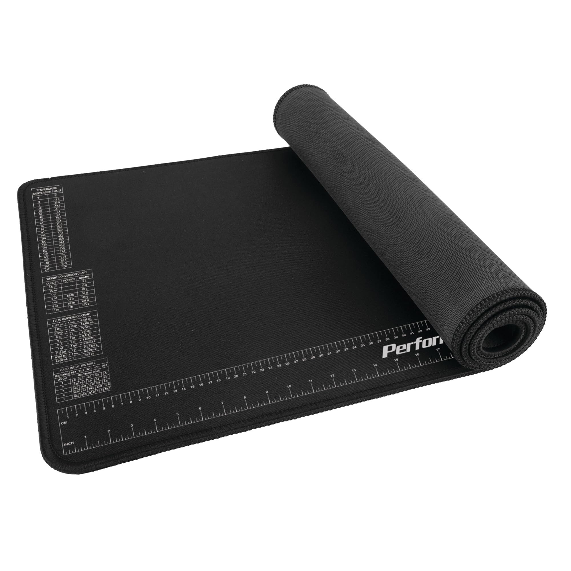 Performance Tool neoprene mat with ruler and reference charts visible for precise measurements and protection
