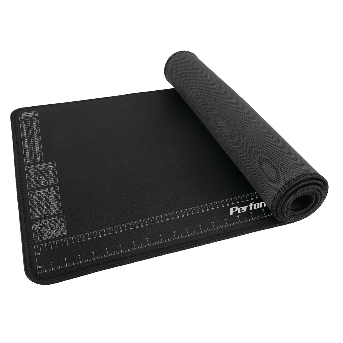 Performance Tool neoprene mat with ruler and reference charts visible for precise measurements and protection