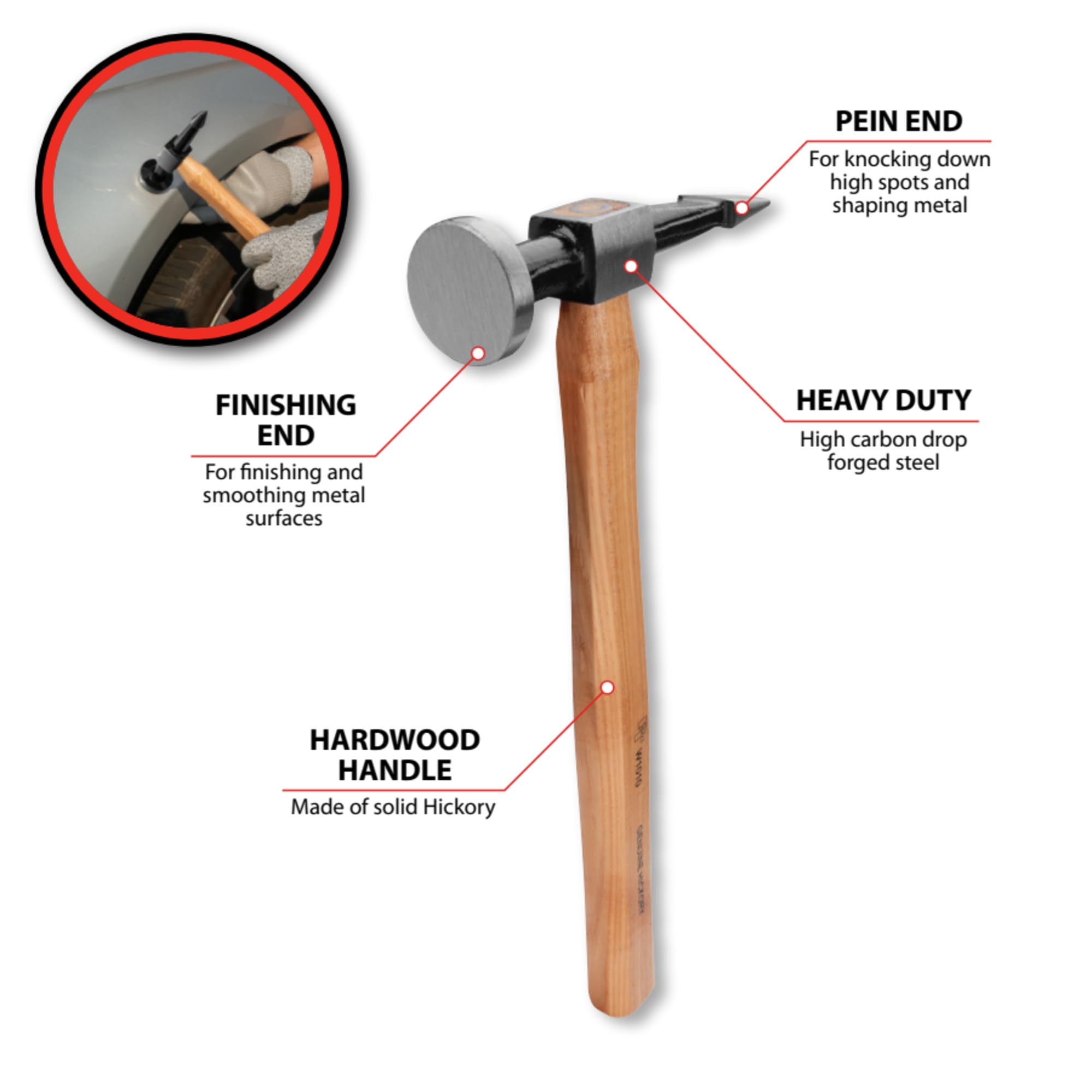 Performance Tool W1010 high-carbon steel head close-up built for durable shaping.