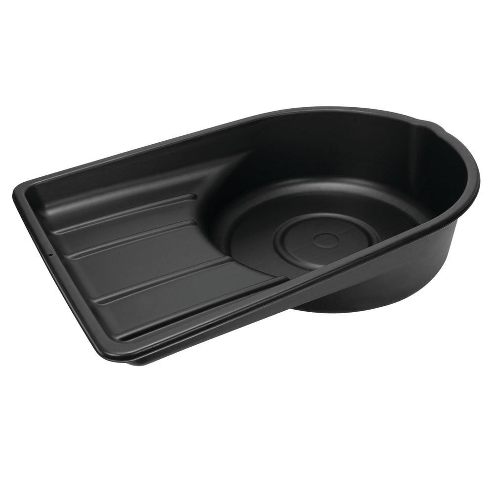 Performance Tool W4072 drain pan wide opening enables mess-free engine fluid collection.