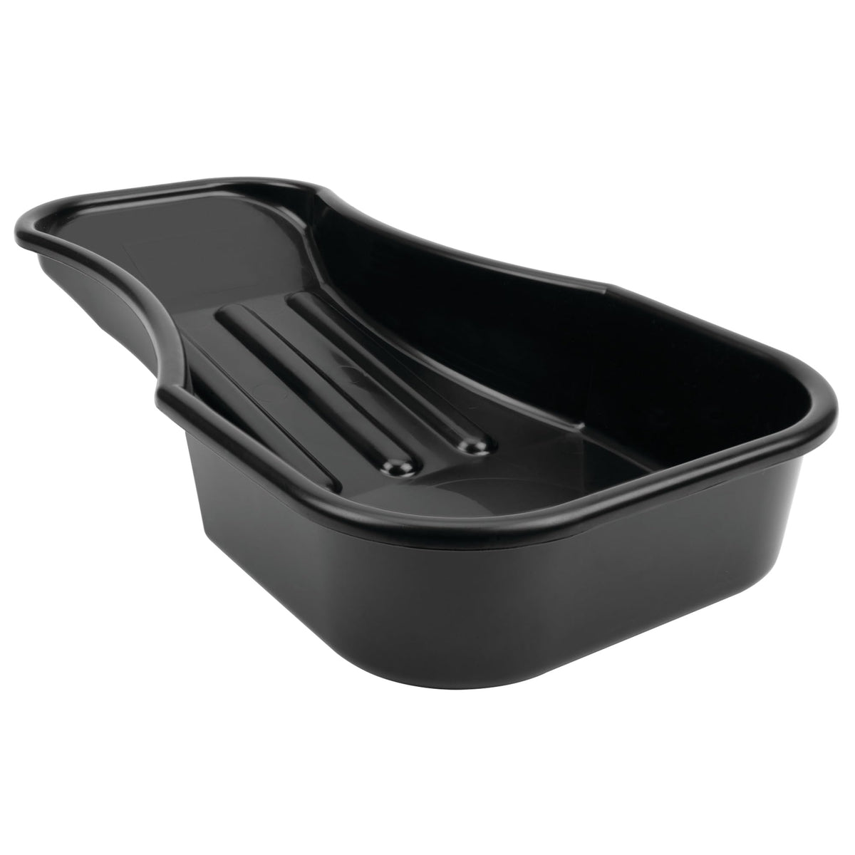 Performance Tool W4073 oil drain pan with tapered end prevents spills during drainage.