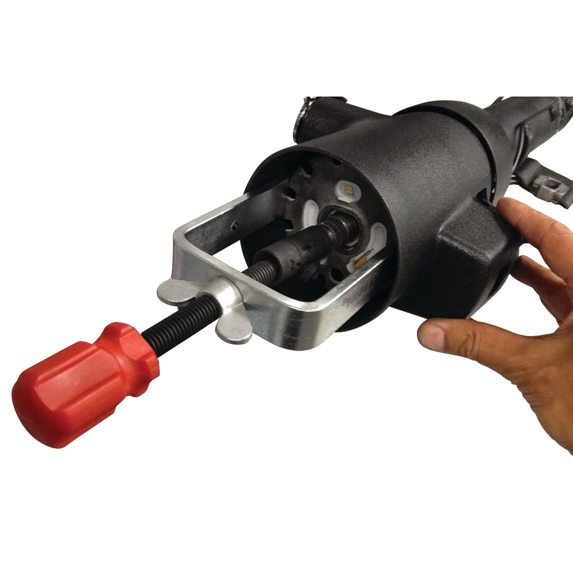 Durable all steel construction supports tough lock plate removal tasks