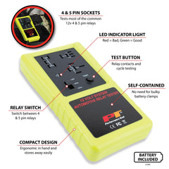 Performance Tool 3009 relay tester rear view highlighting self-contained design