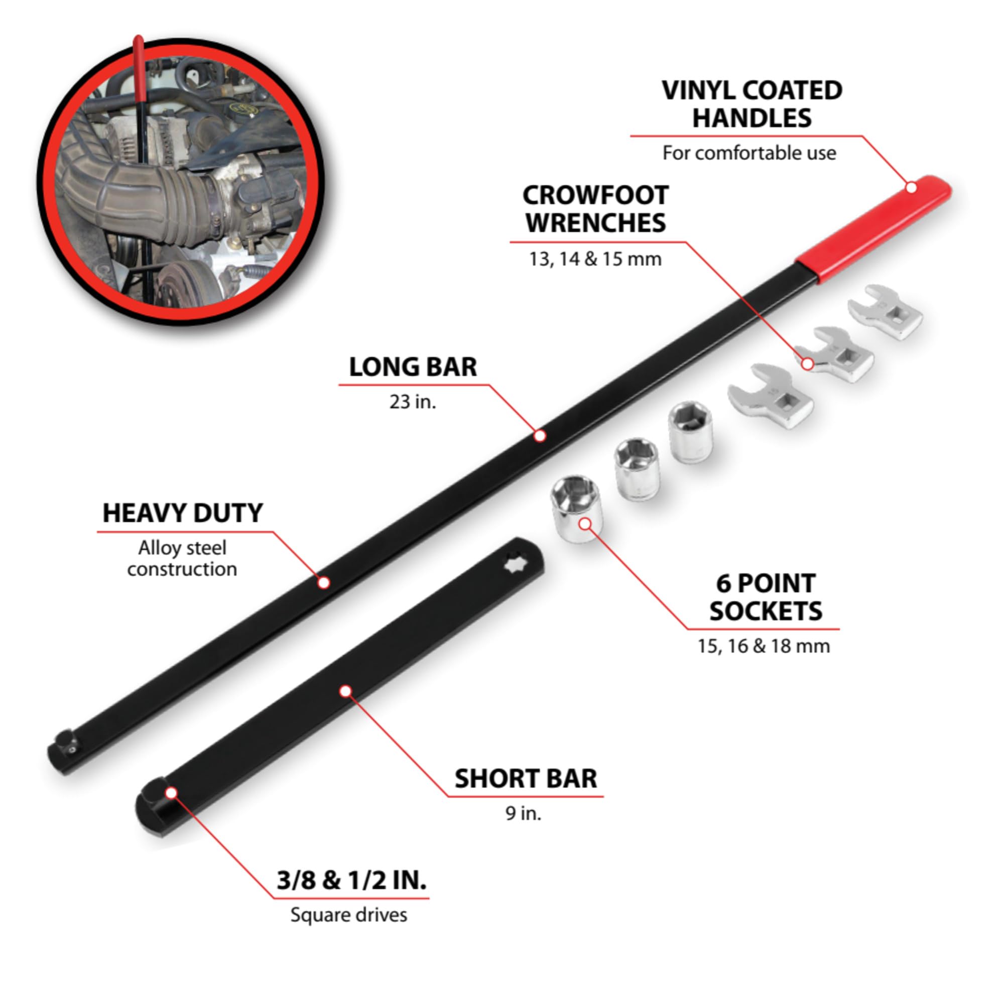 Performance Tool W84010 crowfoot wrenches 13-15mm for near belt components
