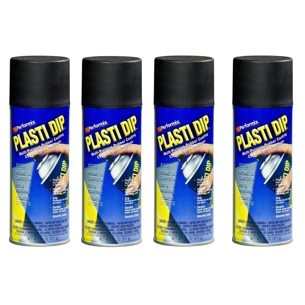 Performix Plasti Dip black spray can applying a flexible coating for moisture resistance