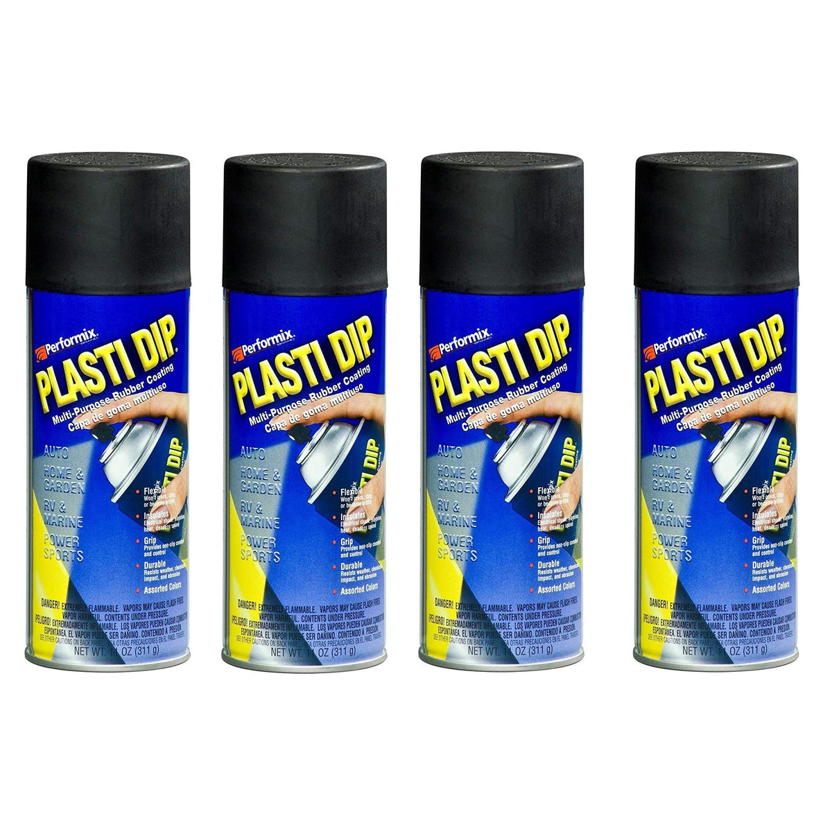 Performix Plasti Dip black spray can applying a flexible coating for moisture resistance