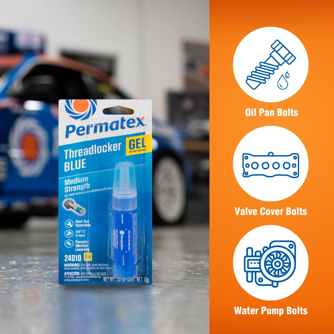 Dispensing Permatex 24010 blue gel for controlled application on small fasteners
