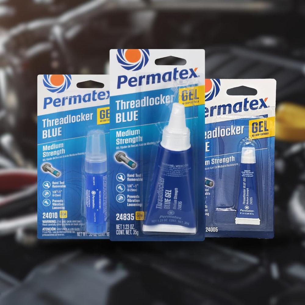 Threadlock application with Permatex 24010 blue gel on valve cover bolts and studs