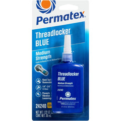 Permatex 24240 blue threadlocker bottle close-up for bolt locking and corrosion protection.