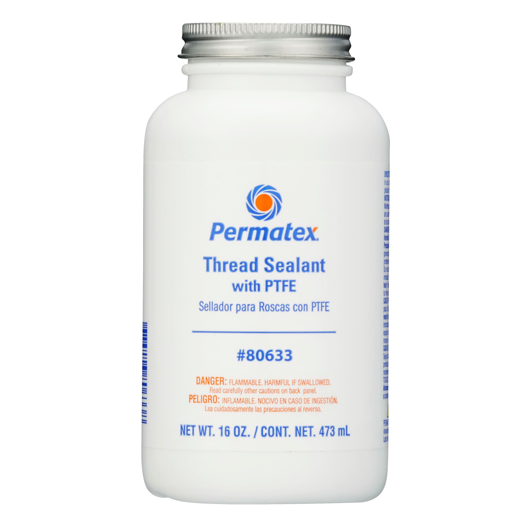 Permatex 80633 thread sealant bottle for leak-free seals in air, oil, and hydraulic systems.