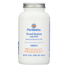 Permatex 80633 thread sealant bottle for leak-free seals in air, oil, and hydraulic systems.