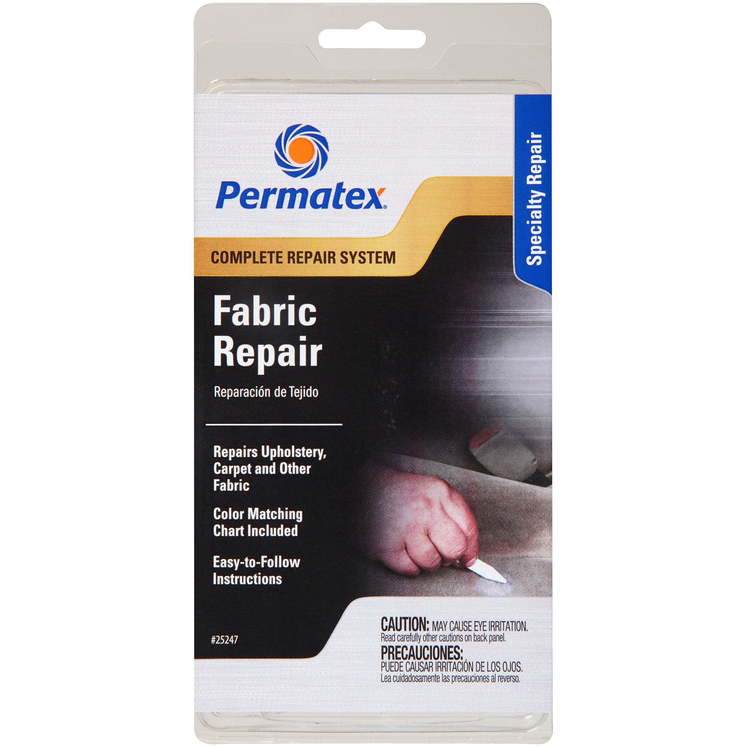 Permatex Fabric Repair Kit Gel for automotive upholstery repairs with color matching