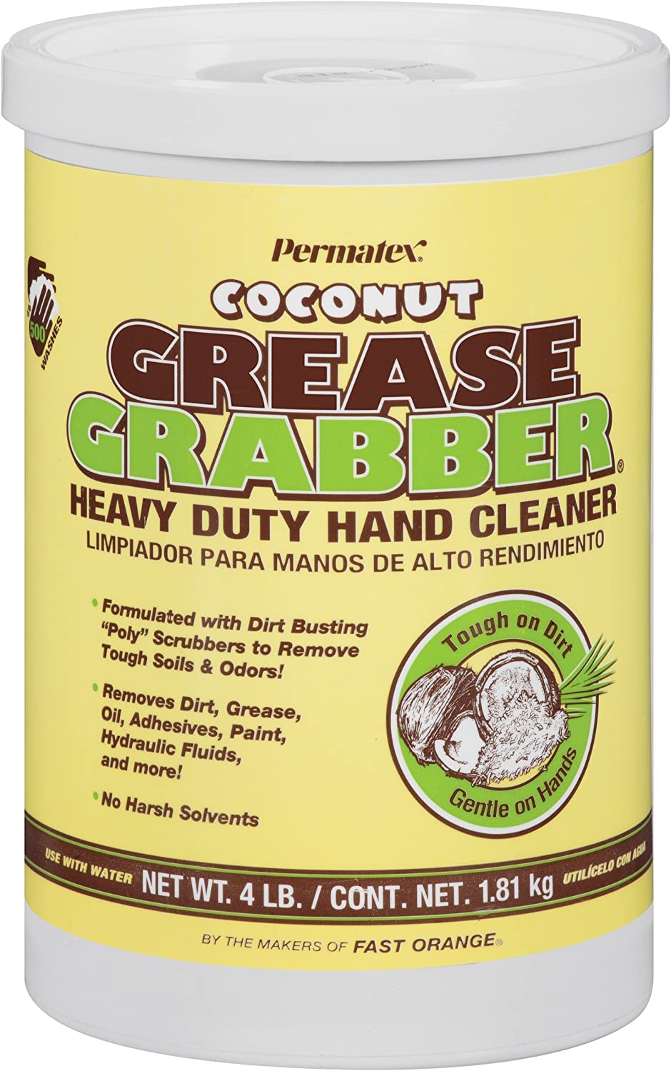 Permatex Grease Grabber coconut hand cleaner bottle cleans grease and softens hands