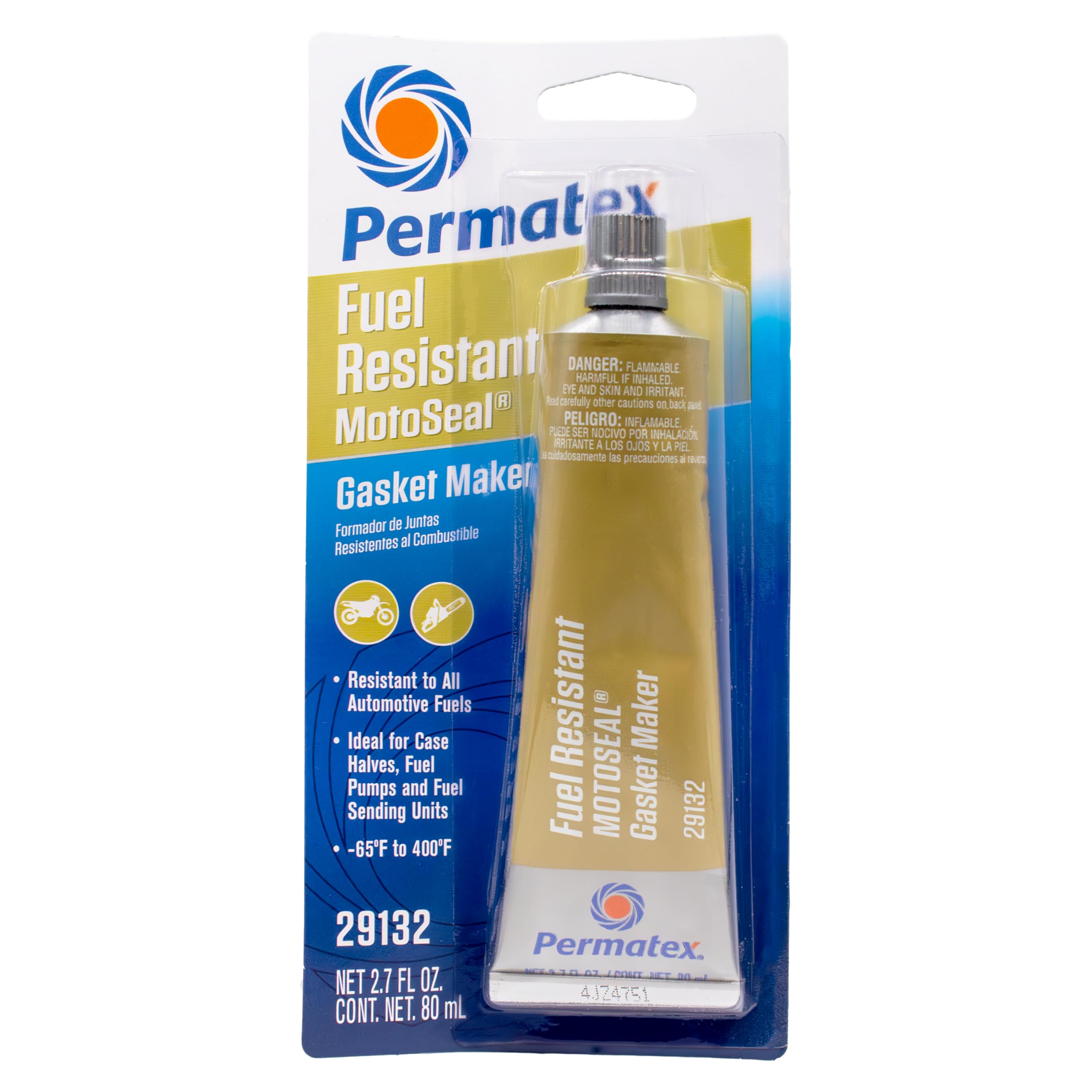 Permatex MotoSeal 1 bottle on a workbench ready for gasket making on uneven engine surfaces.