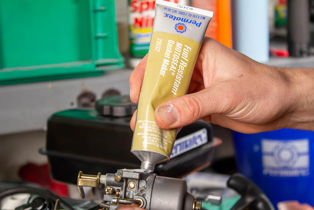 Permatex MotoSeal 1 being used during engine reassembly for quick cure within 20 minutes.