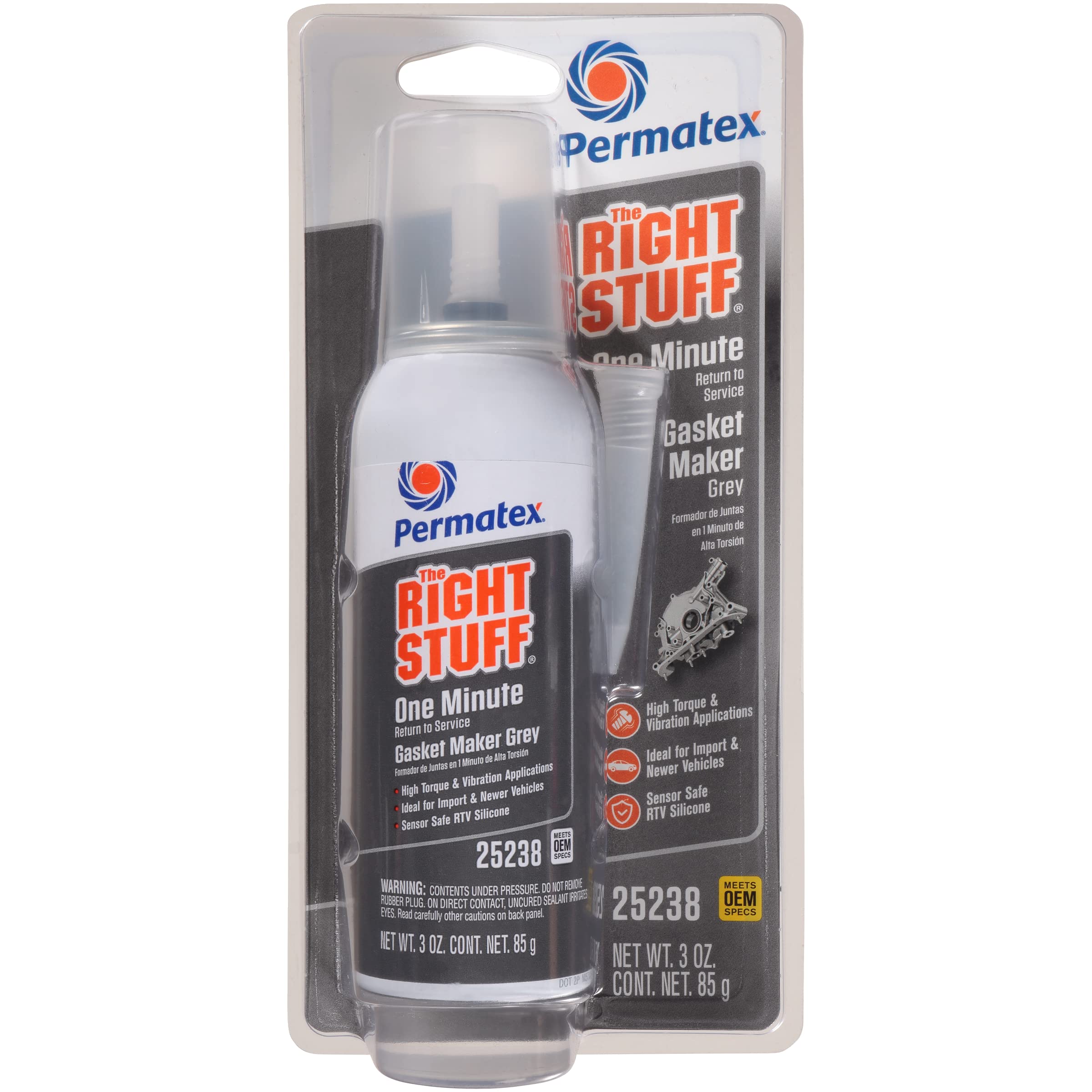 Permatex The Right Stuff Grey Gasket Maker bottle pour for quick gasket setup.