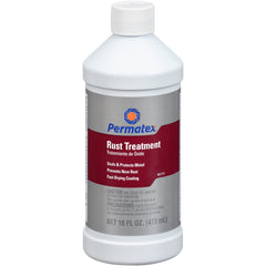Permatex Rust Treatment bottle application forms a durable black coating and primes surfaces for painting.
