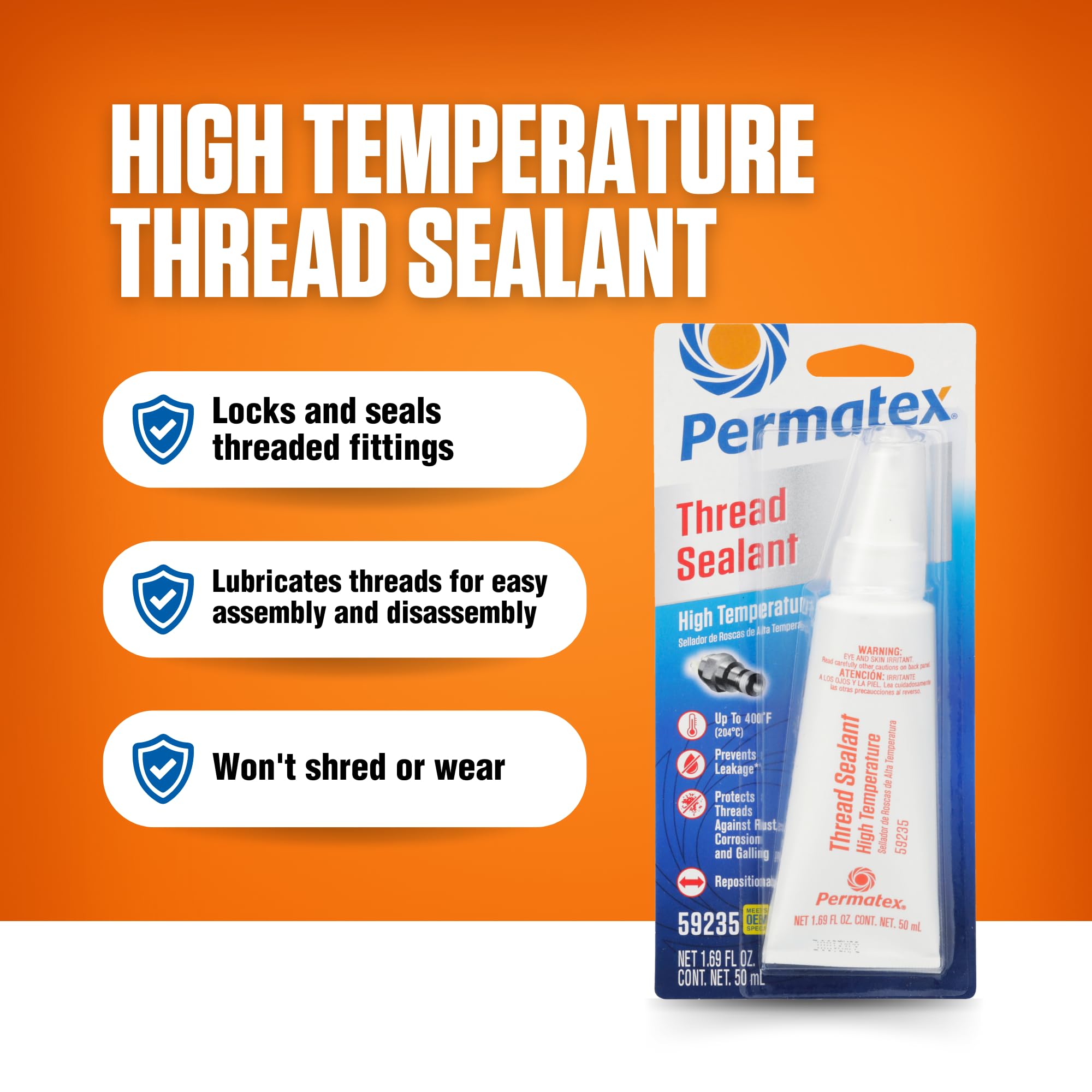 Close-up of applying Permatex thread sealant to lock and seal threaded fittings.