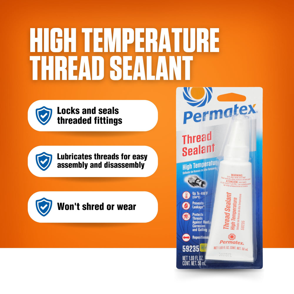 Close-up of applying Permatex thread sealant to lock and seal threaded fittings.