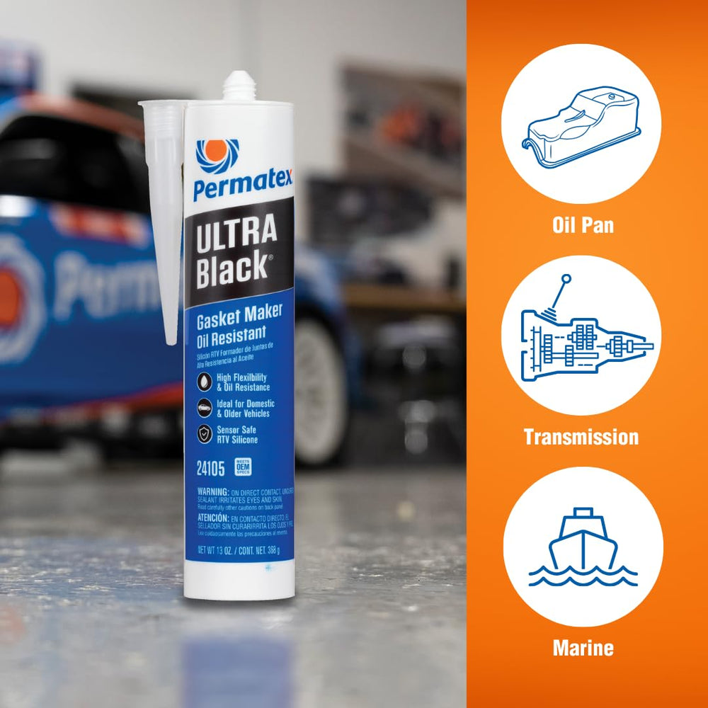 Even coat is achievable with Permatex Ultra Black for durable seals.
