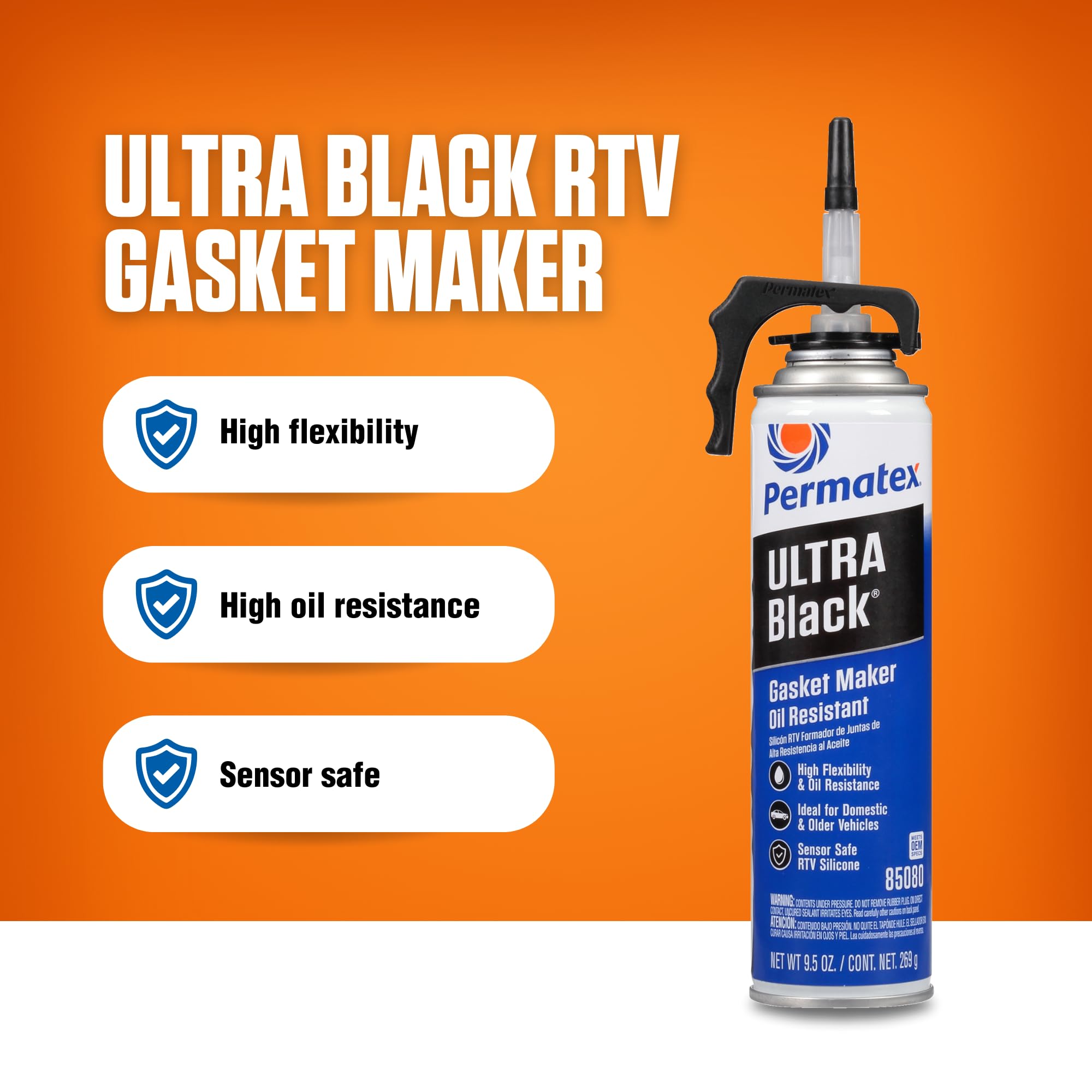 Permatex Ultra Black oil-pan seal shown during installation on a sealed joint