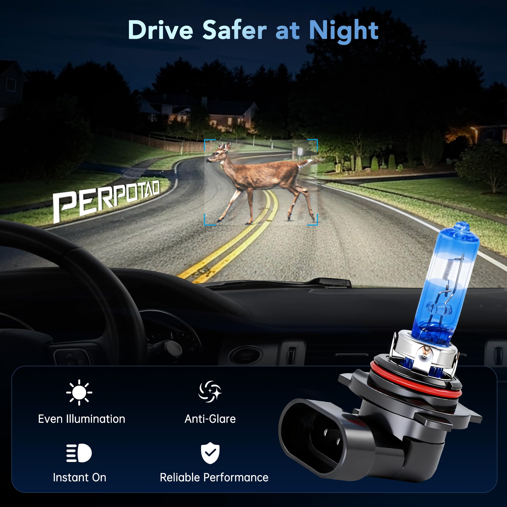 PERPOTAO 9012/HIR2 bulb in vehicle showing plug and play installation