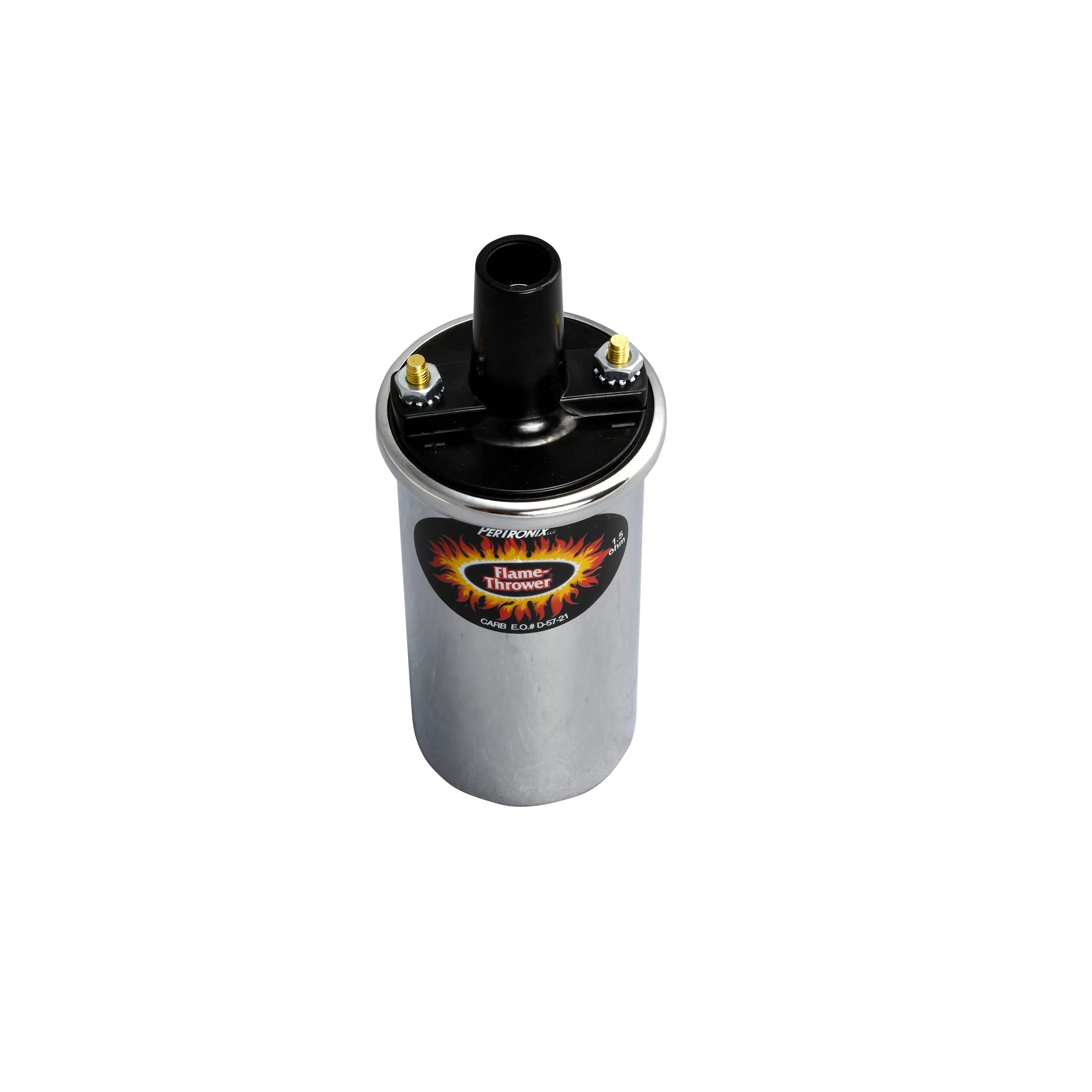 Pertronix Flame Thrower 40001 black coil front view with stock-like appearance and performance potential
