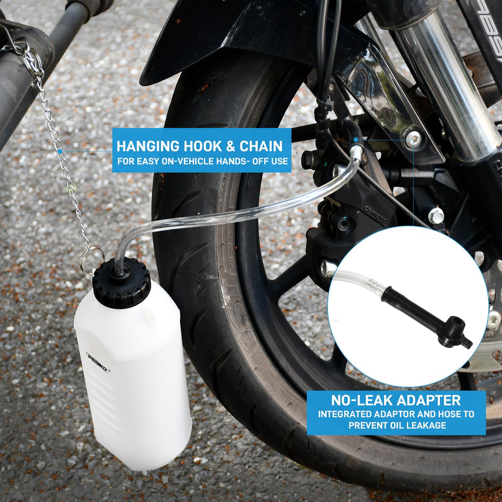 PESIKO brake bleeder chain with hooks holding the bottle in place