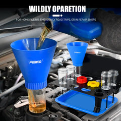 PESIKO Engine Oil Funnel Kit durable bottom material resists impact.