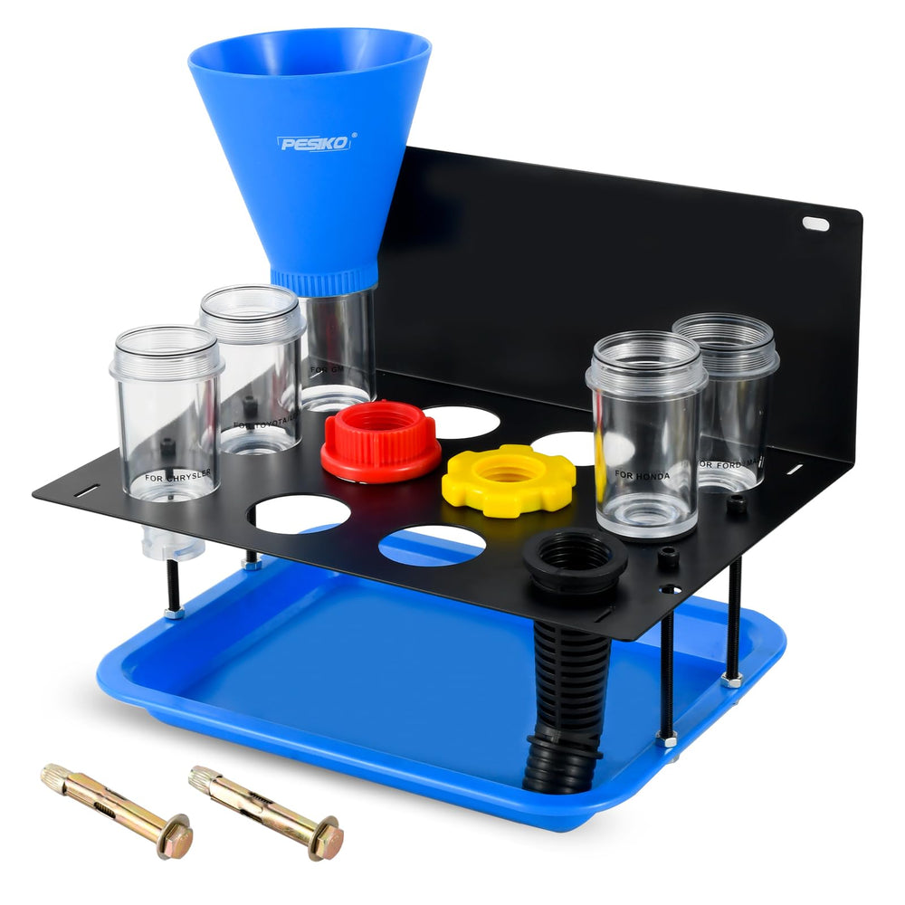 PESIKO Engine Oil Funnel Kit threaded funnel in use for spill-free oil changes.