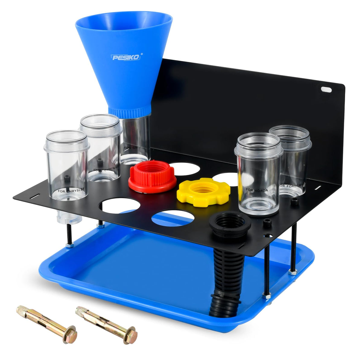 PESIKO Engine Oil Funnel Kit threaded funnel in use for spill-free oil changes.