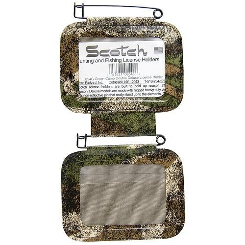 Pete Rickard license holder double camo close-up showing rugged camouflage finish for reliable outdoor use.