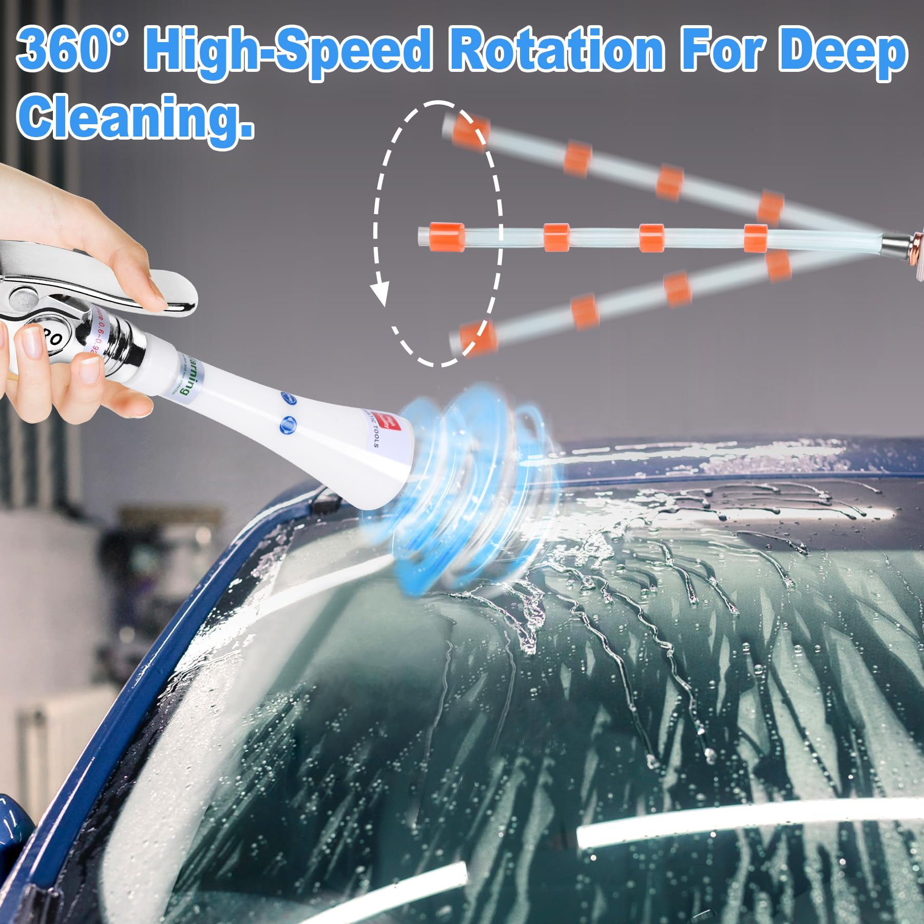 Phepetroll 360-degree rotation hose extends reach to hard-to-clean crevices.
