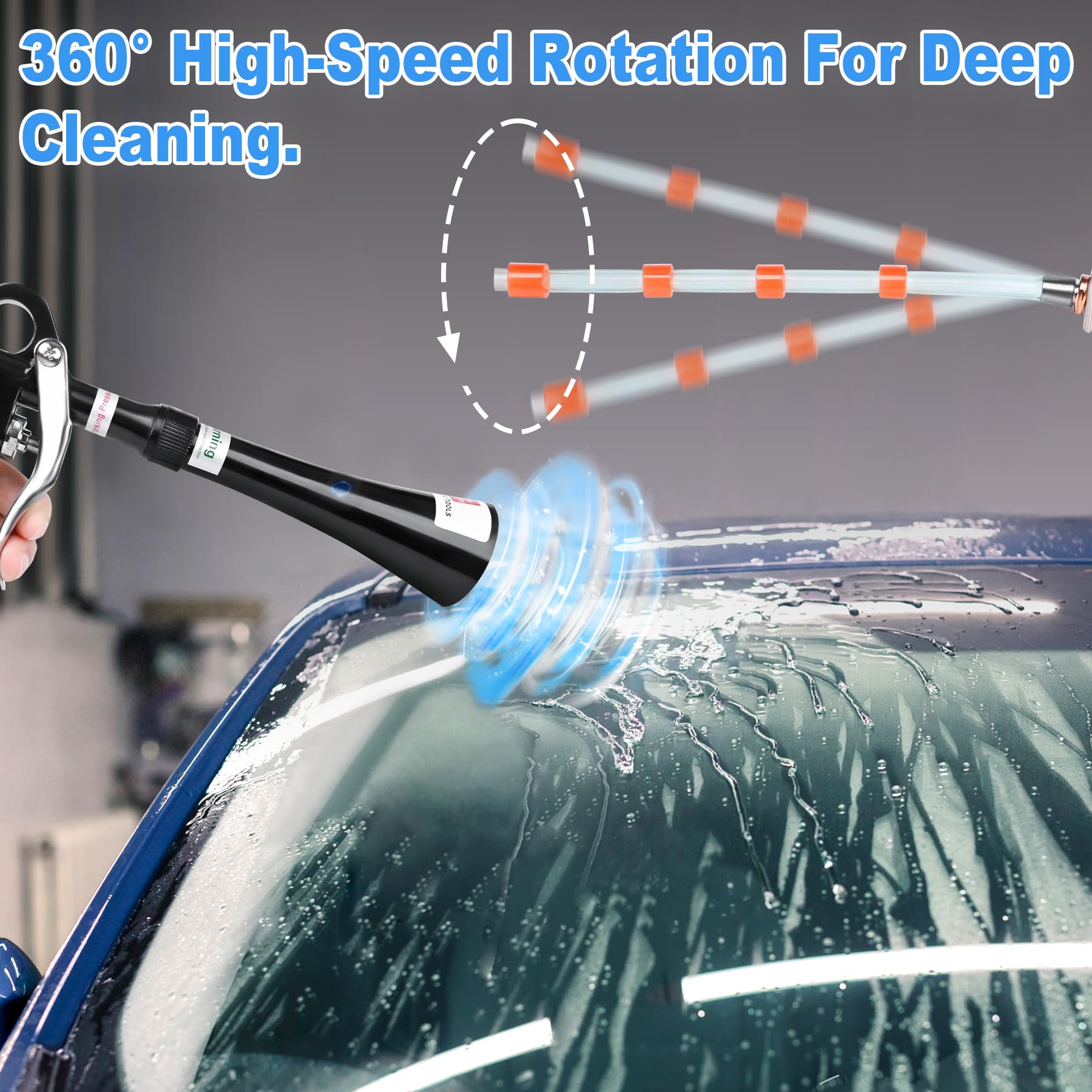 Phepetroll air blow gun with 360 degree hose extends cleaning area