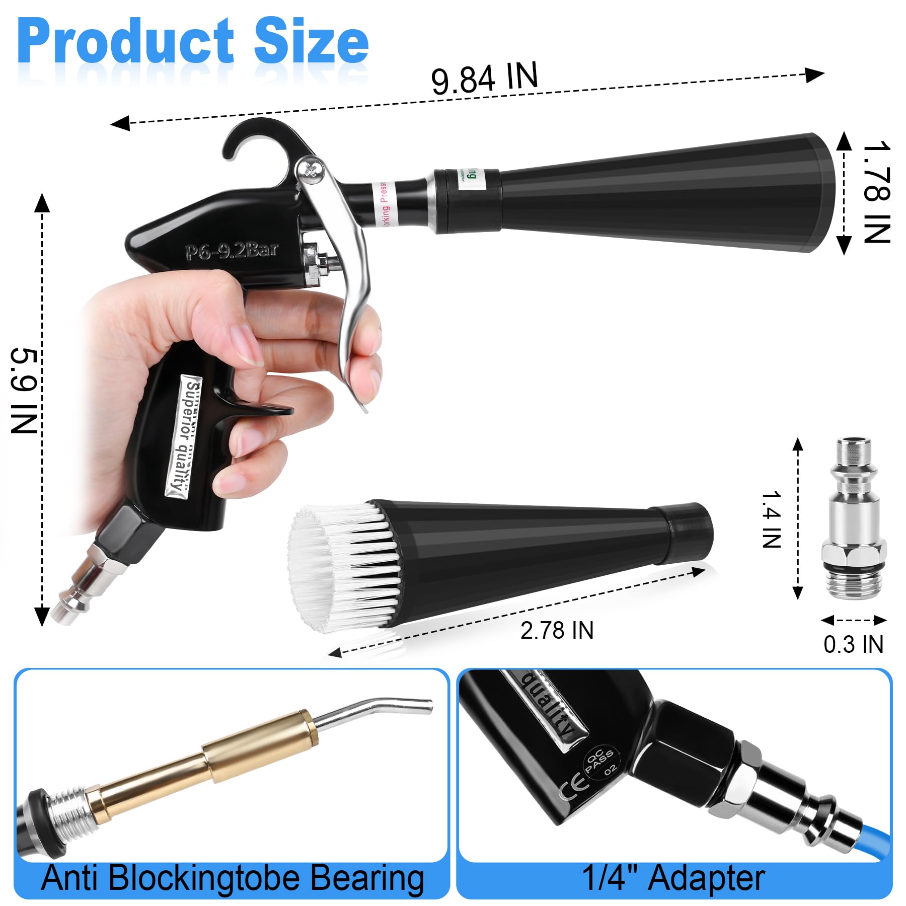 Phepetroll air blow gun side view shows versatile cleaning reach