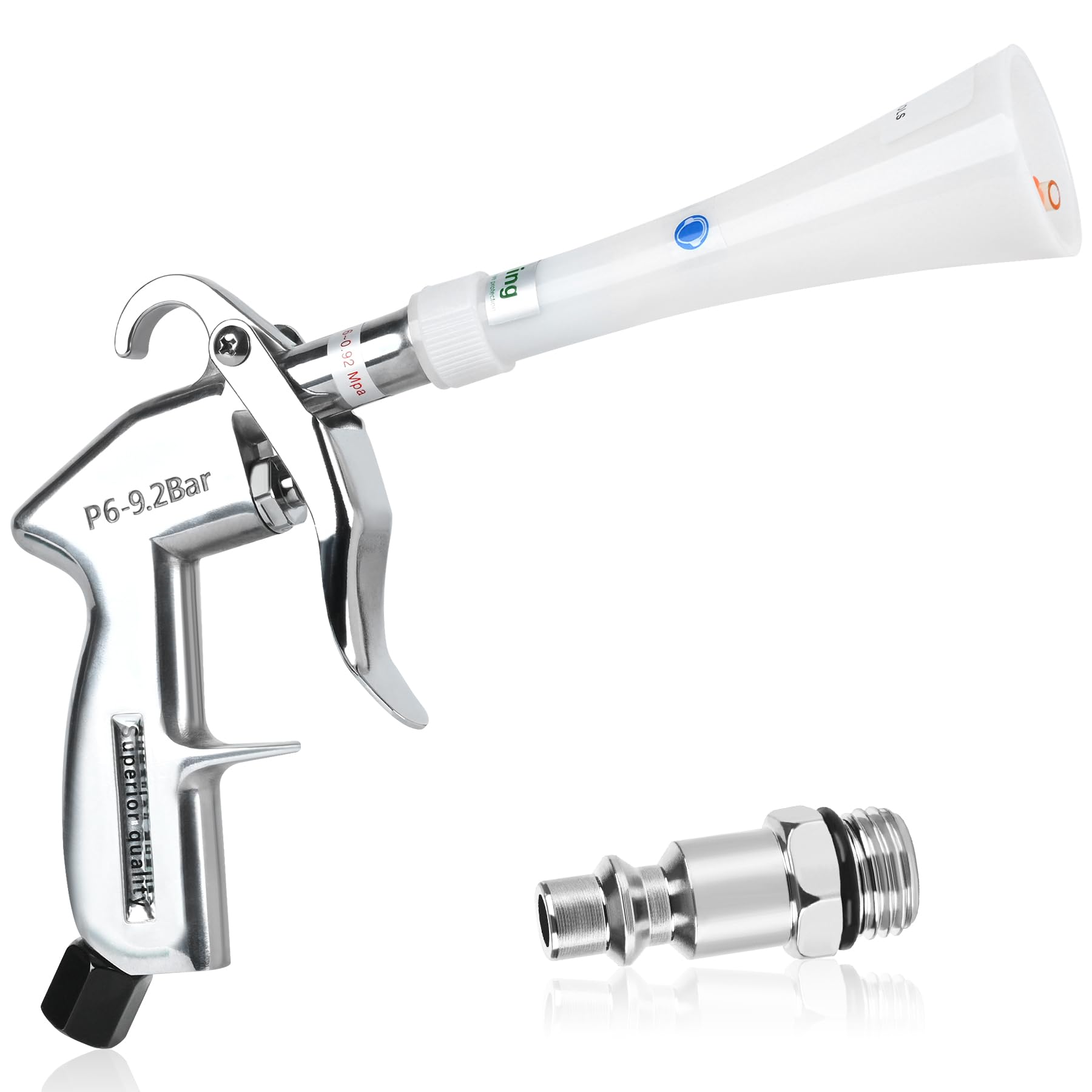 Phepetroll car cleaning gun with conical design targeting dust in hard-to-reach crevices.