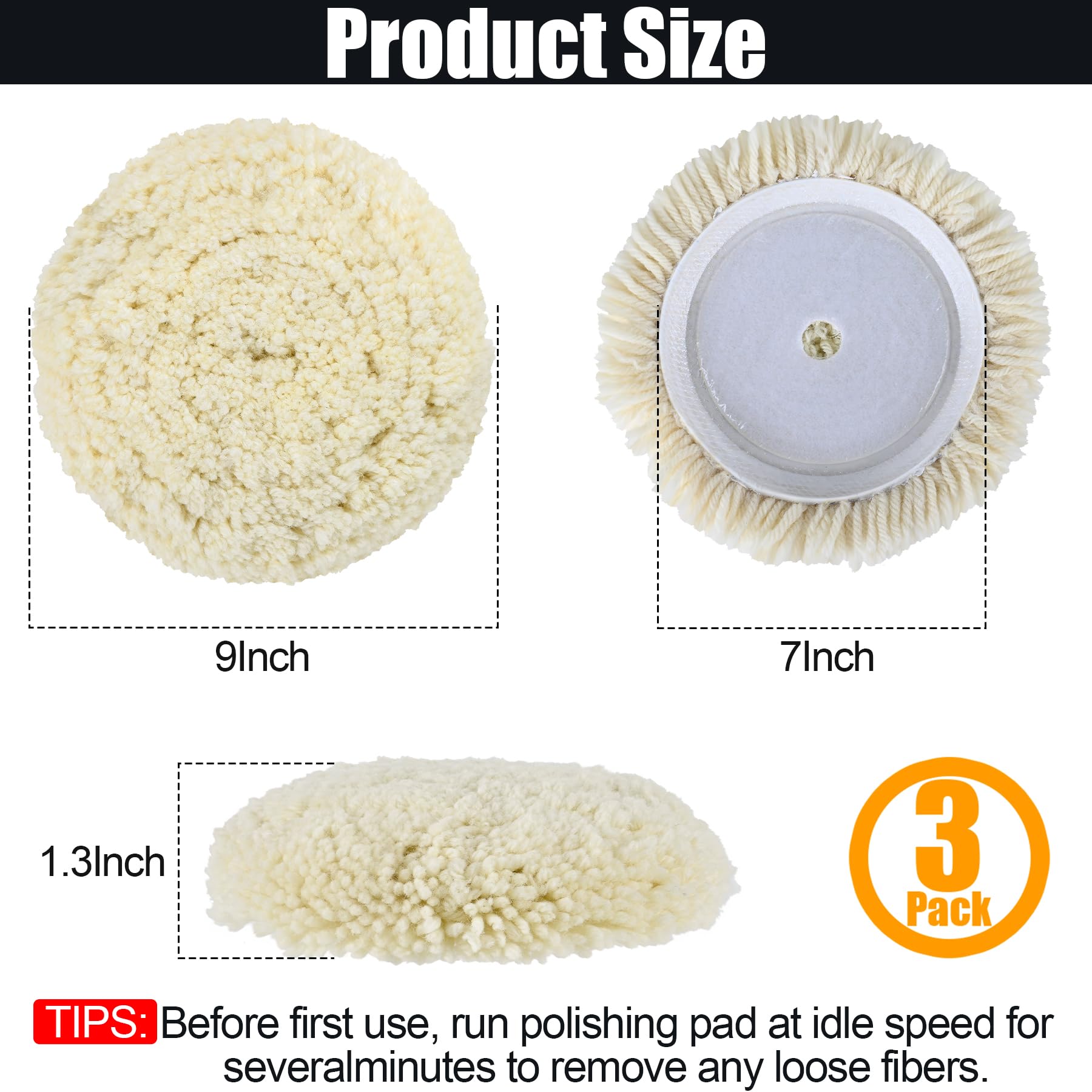 Phepetroll natural wool cutting pad closeup showing dense fibers for aggressive polishing
