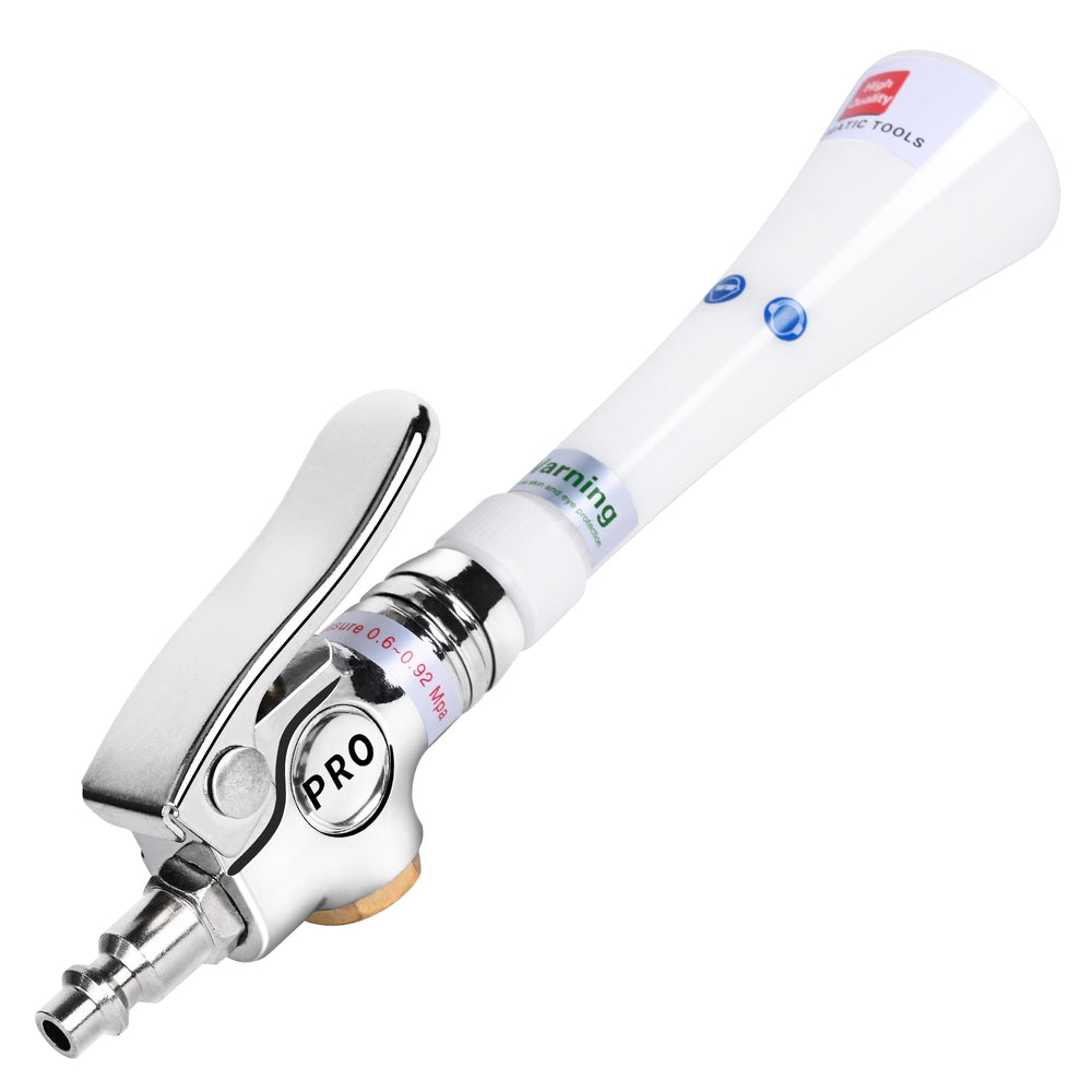 Phepetroll cleaning gun with tapered nozzle for deep dust removal in car interiors.