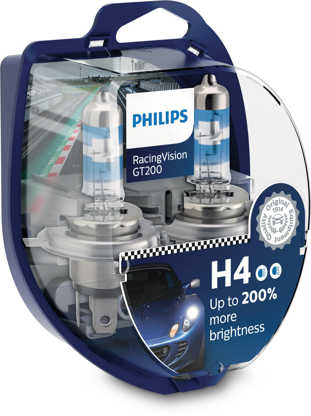 Philips RacingVision GT200 H4 headlight bulb with brighter beam for safer night driving